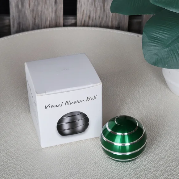 Green Illusion Fidget Spinner Weighted Ball with Silver Stripes - Picture 3 of 3